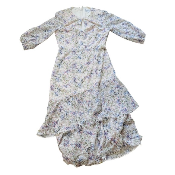 MIKAEL AGHAL Embroidered Asymmetric elbow sleeve Midi Dress - Picture 3 of 10